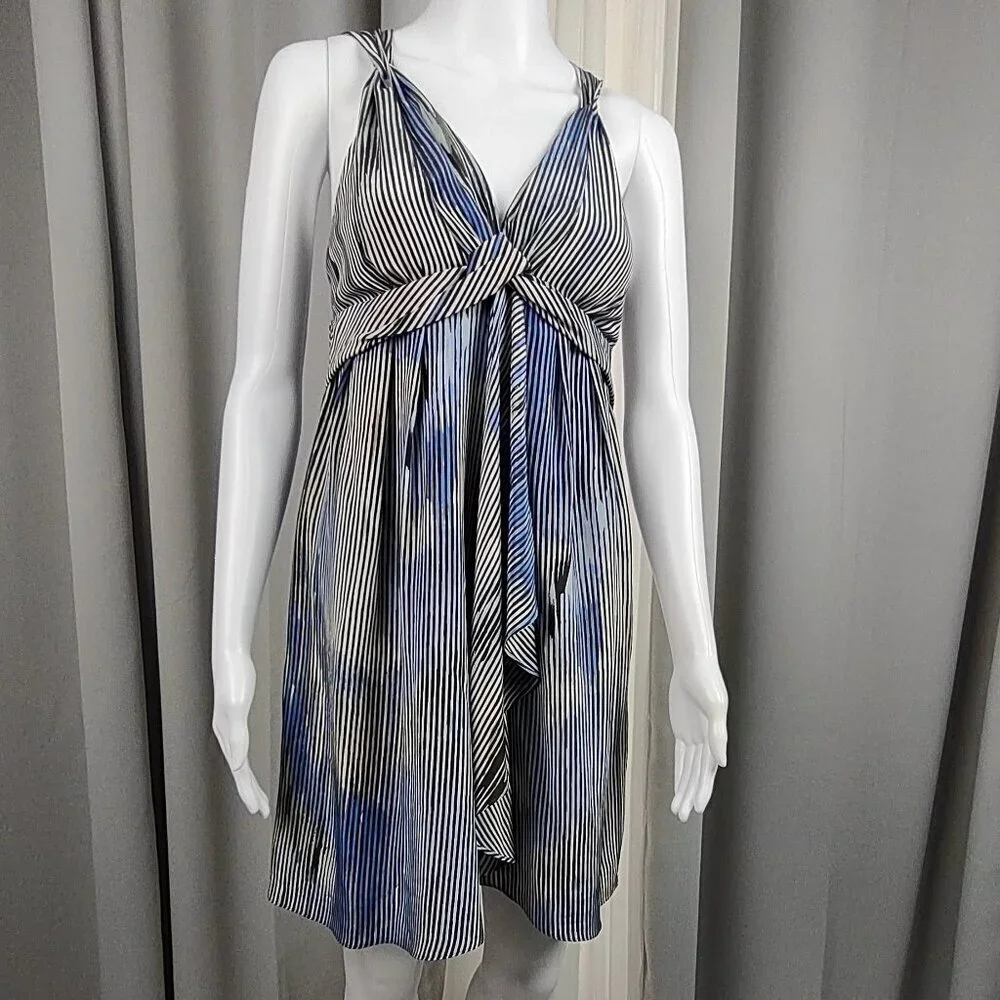 Banana Republic Silk Striped Halter Empire Waist Dress Blue 2P - Picture 2 of 11